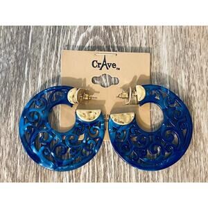 Blue Filigree Cutout Hoop Acrylic Earrings